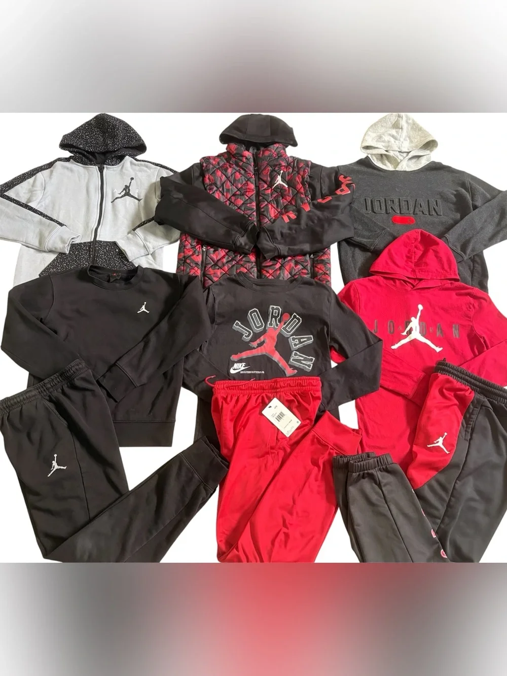 🔥 NIKE AIR JORDAN BOYS SIZE LARGE TOPS, HOODIES & JOGGERS CLOTHING BUNDLE!